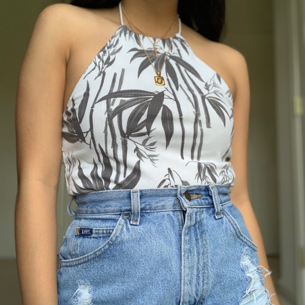 Bamboo Print Bamboo Halter Neck Crop Top